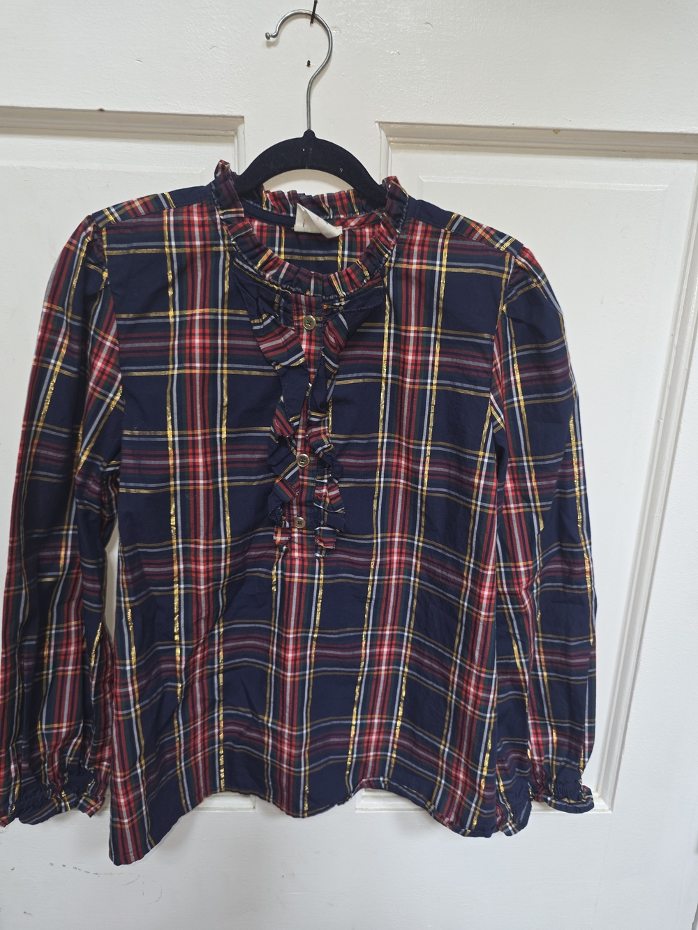 Crewcuts Navy Red Green Plaid Ruffle-Front Top
